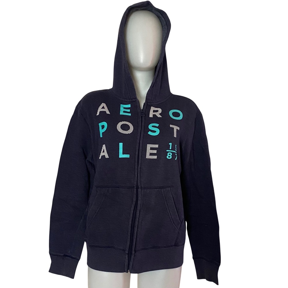 Men's Blue Stonewashed Zip Up Hoodie Sweatshirt Size L